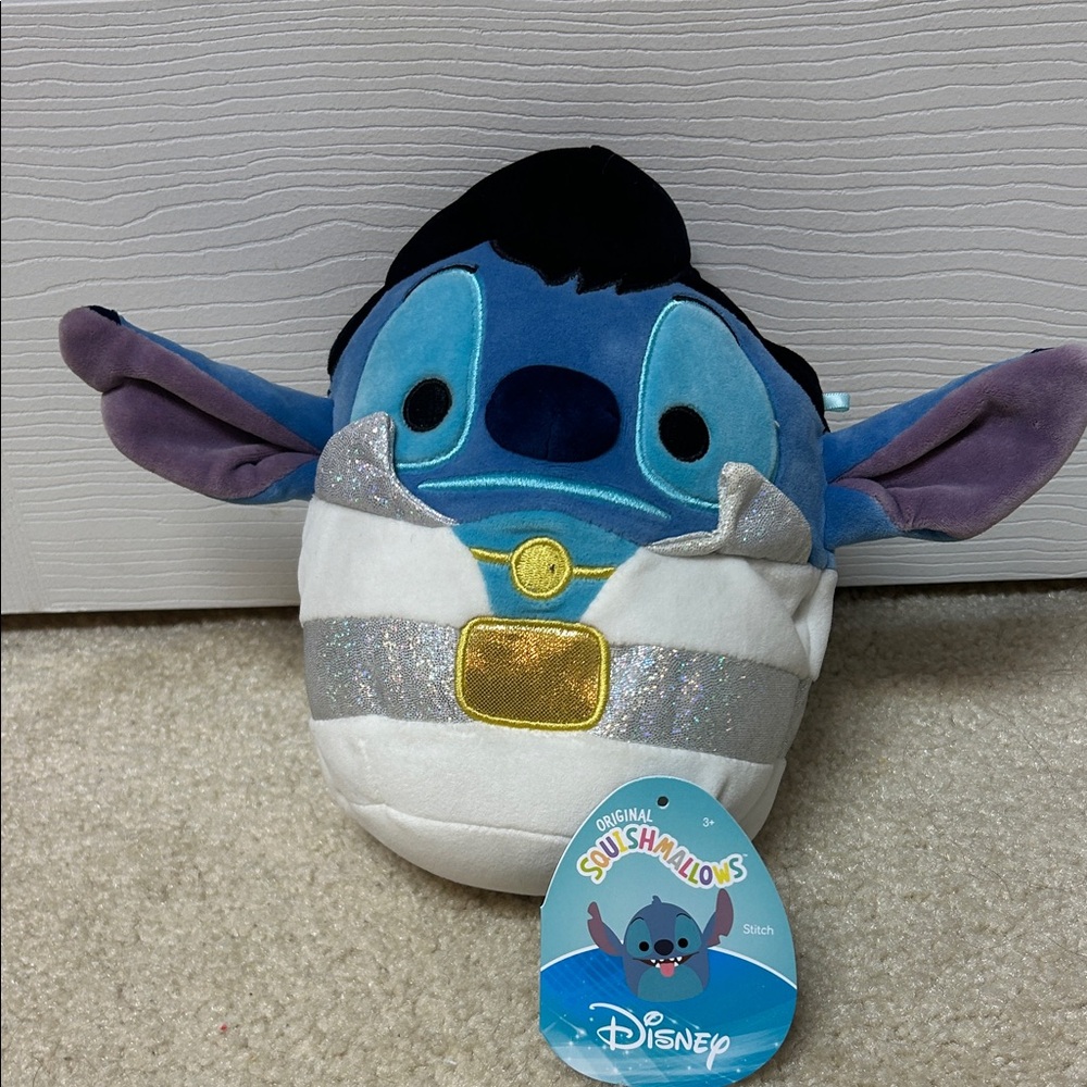 Squishmallows Disney Elvis Stitch Plush - Blue, White, and Silver